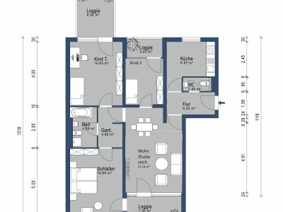 Variante : Grundriss 4-Zimmer WHG