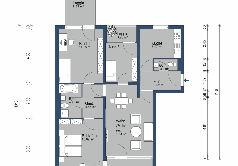 VARIANTE : Grundriss 4-Zimmer WHG