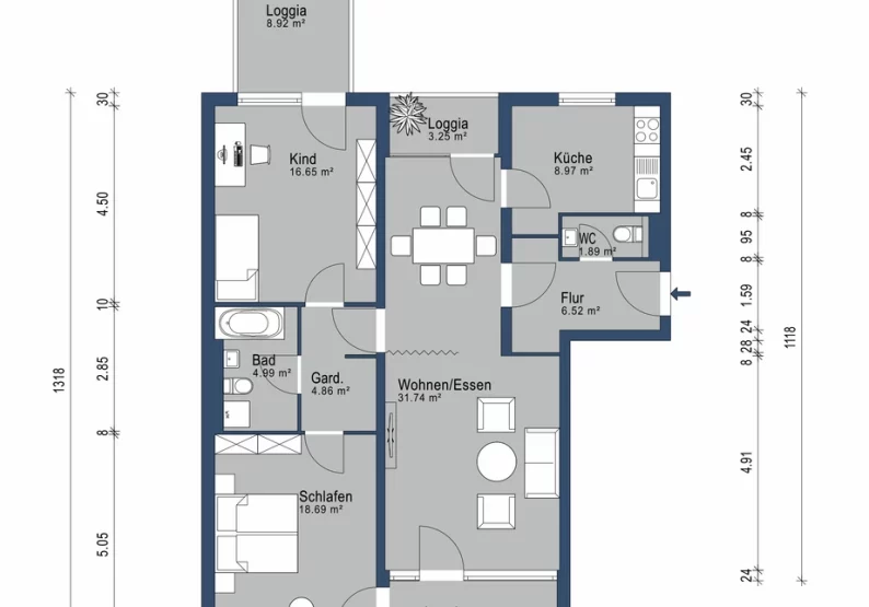 Bestand: Grundriss 3-Zimmer WHG